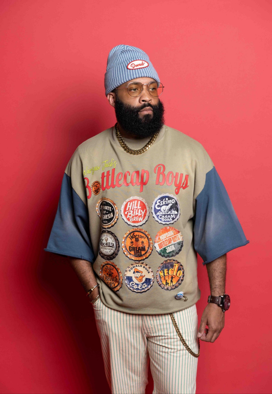 BottleCap Boys Wavy Navy Cropped Crewneck